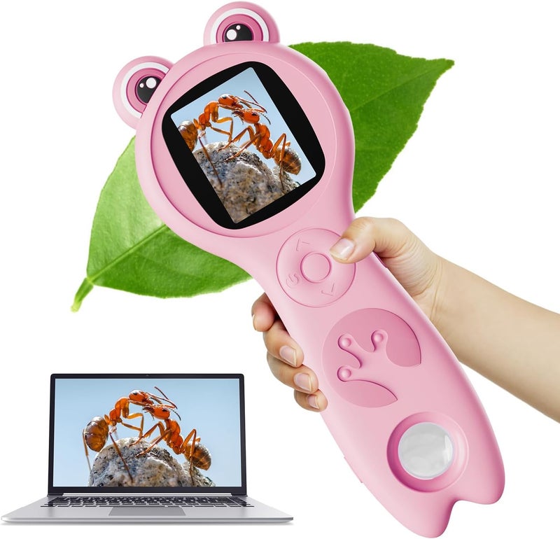 Vorth Microscope for Kids, Portable Digital Microscope with 500X Magnifying Glass, Handheld Camera Mini Pocket Magnification, Educational Christmas Birthday Gifts for Ages 4 5 6 7 8 9 10 11 12, Pink - Image 1